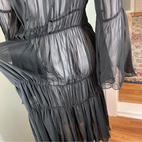NWT La Ligne Silk Left Bank Black Sheer Long Sleeve Dress angel sleeves Small - Picture 10 of 13